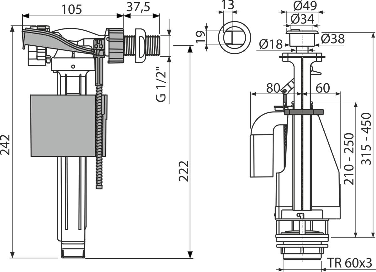 Alcadrain Spülgarnitur mit Doppeltaste SA08AK 1/2" CHROM