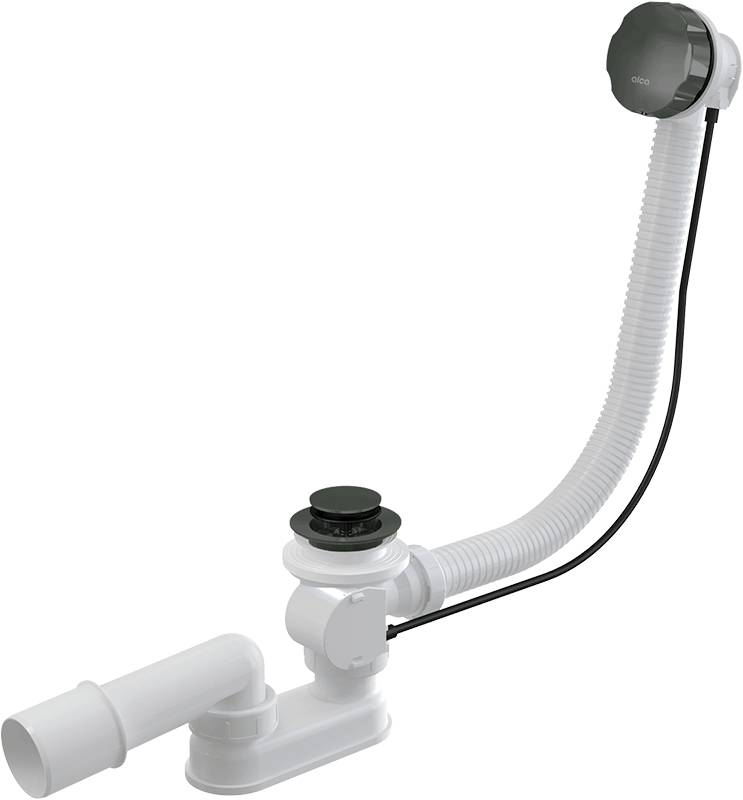 Alcadrain A55K-GM-P Badewannen Ab- und Überlaufgarnitur Automat komplett, GUN METAL-Glanz