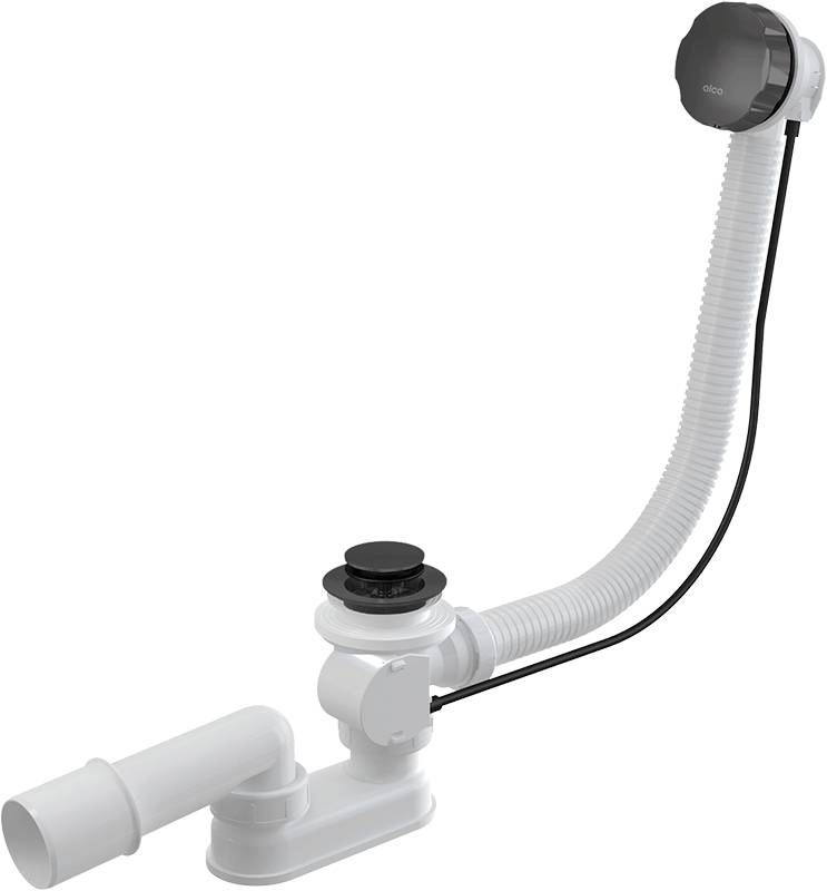 Alcadrain A55K-GM-B Badewannen Ab- und Überlaufgarnitur Automat komplett, GUN METAL-Matt gebürstet