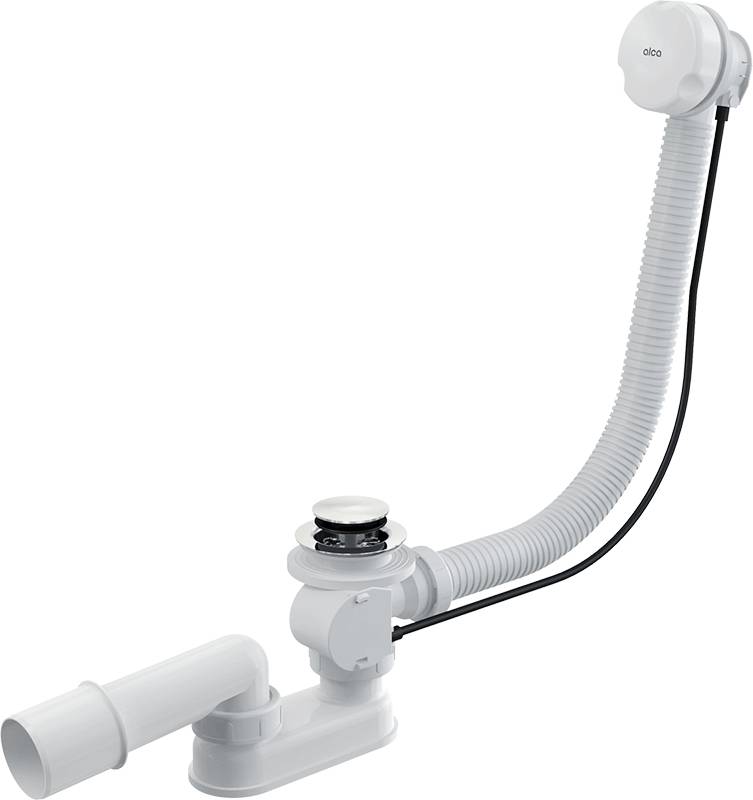 Alcadrain A51B Badewannen Ab- und Überlaufgarnitur Automat komplett, verchromt / Weiß-Glanz