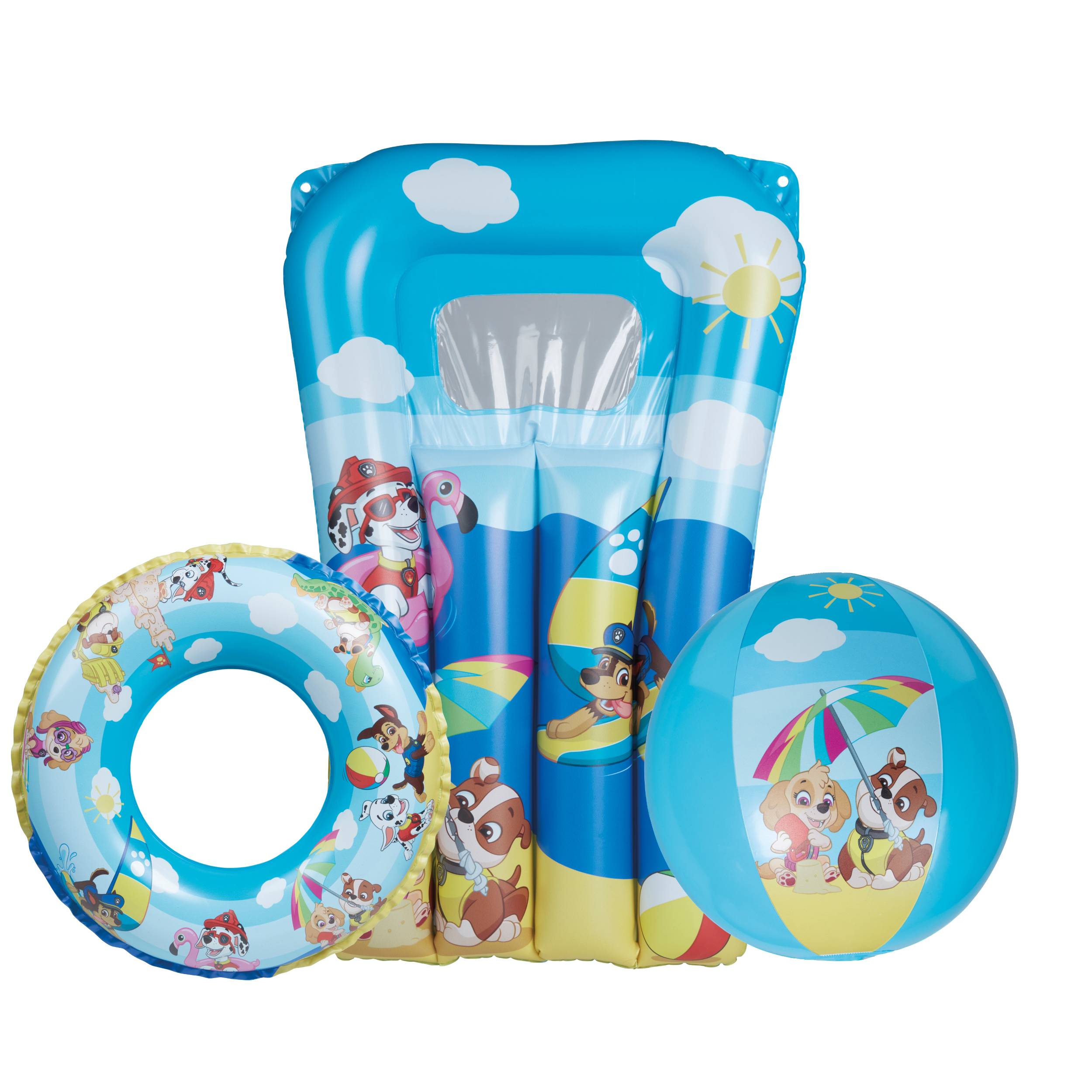 Happy People - Paw Patrol 3er Strandset - Wasserball, Schwimmring & Luftmatratze baden planschen