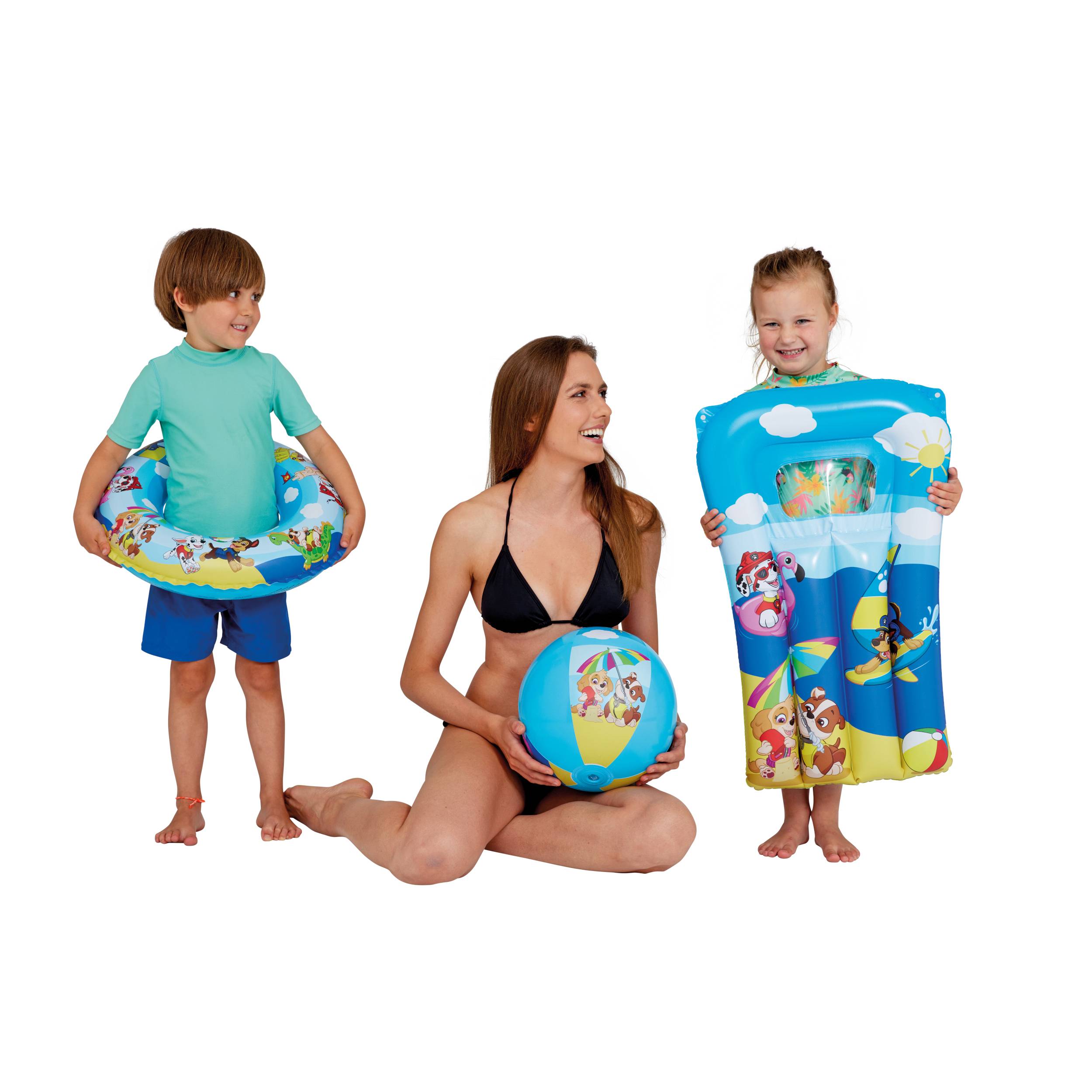 Happy People - Paw Patrol 3er Strandset - Wasserball, Schwimmring & Luftmatratze baden planschen