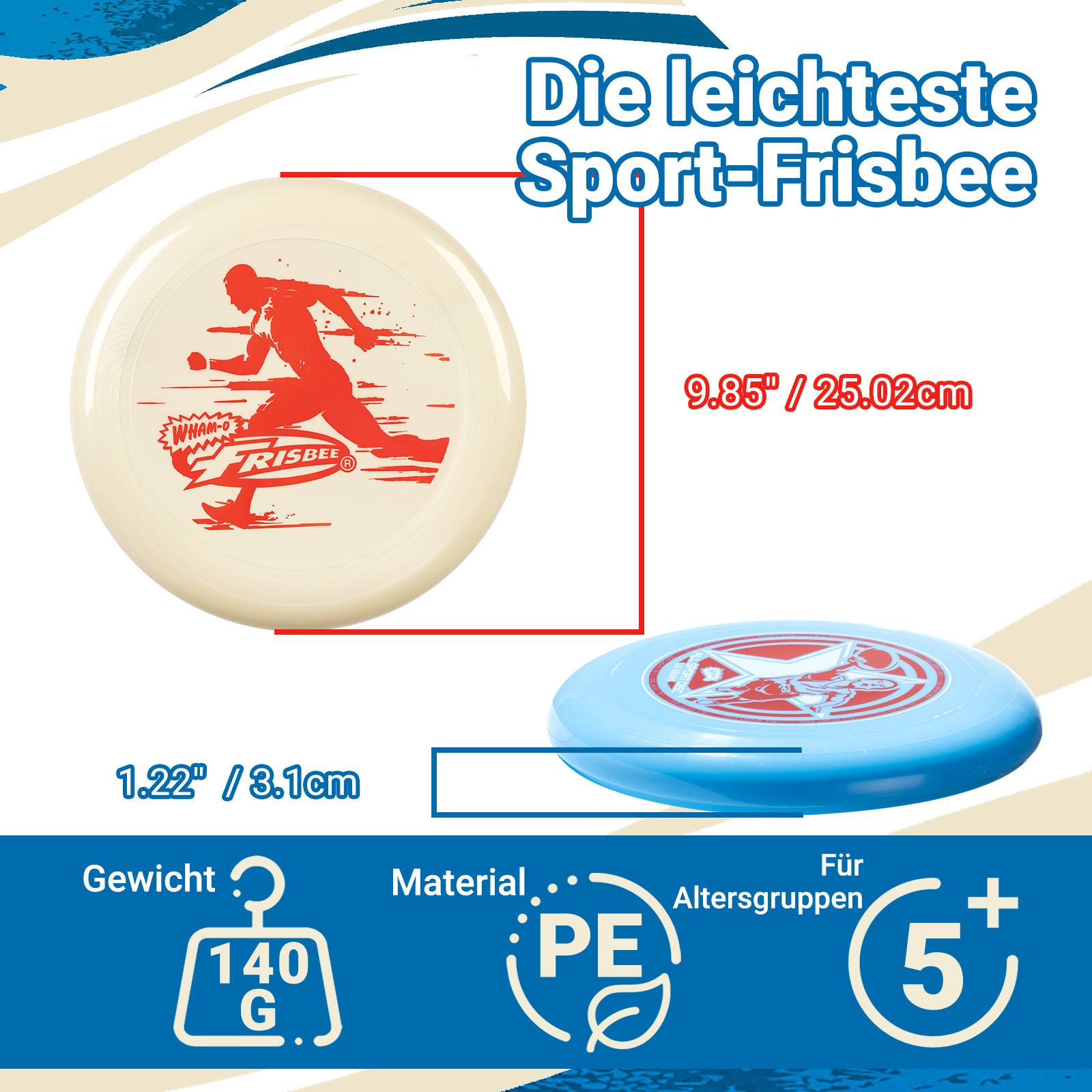 Wham-O Frisbee All Sport 140g Flugscheibe, für Outdoor Aktivitäten -2 Pack