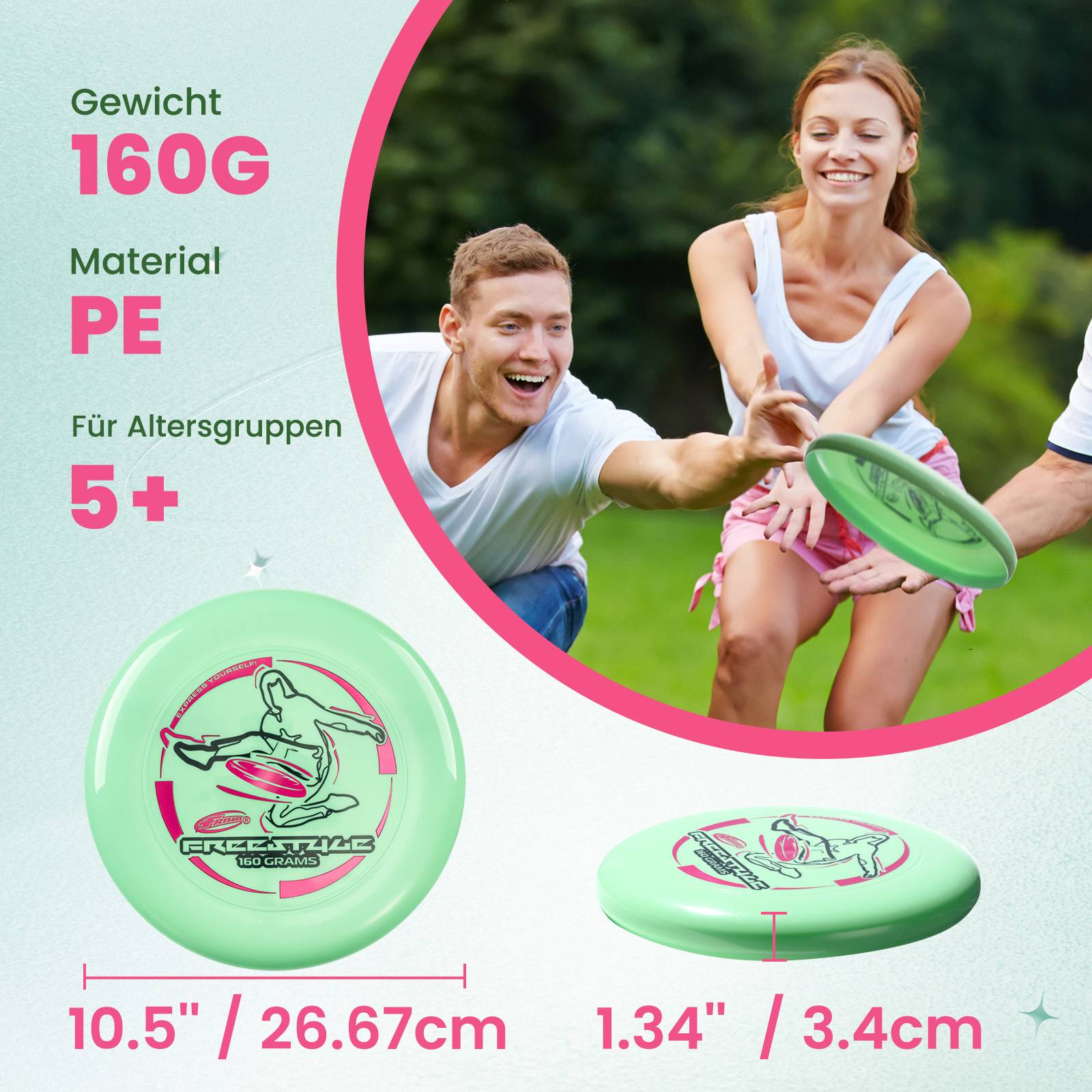 Wham-O Frisbee Freestyle 160g Flugscheibe, für Outdoor Spaß -2 Pack