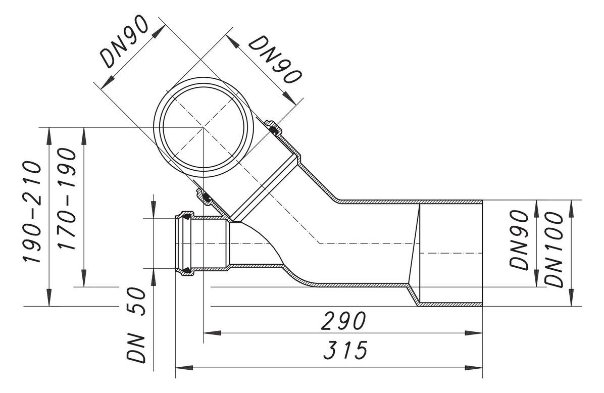 Dallmer Wand-WC-Anschluss 89 höhen- u. seitenverstellbar DN 90/50/100