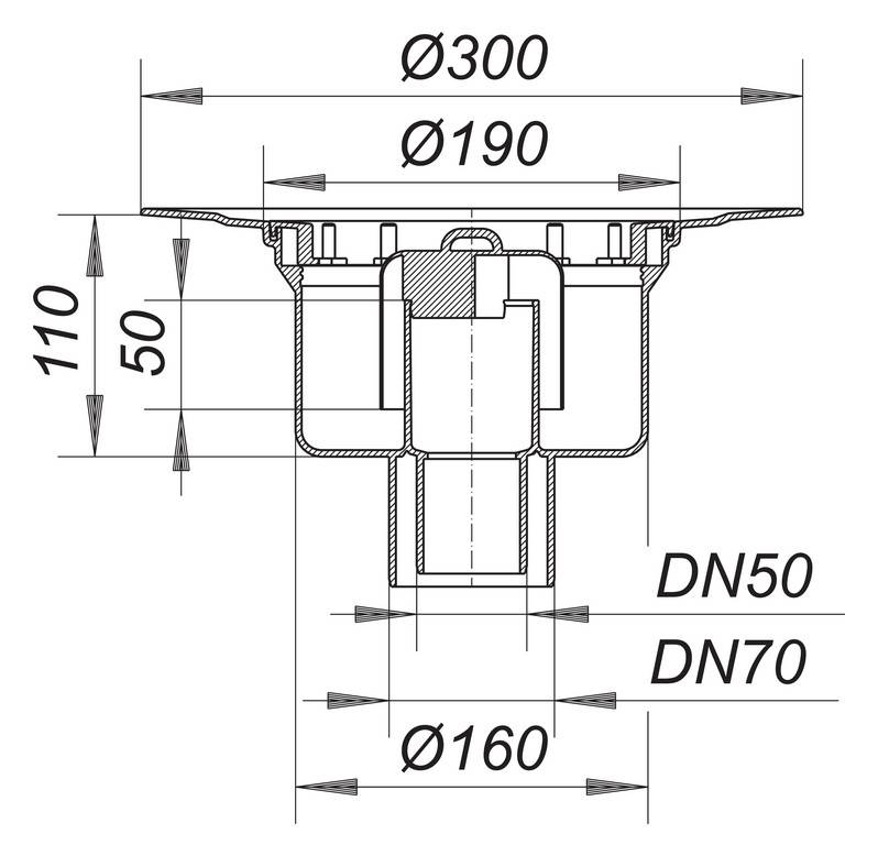 Dallmer Ablaufgehäuse 61 HT Serie 15, ohne Zulauf DN 50/70