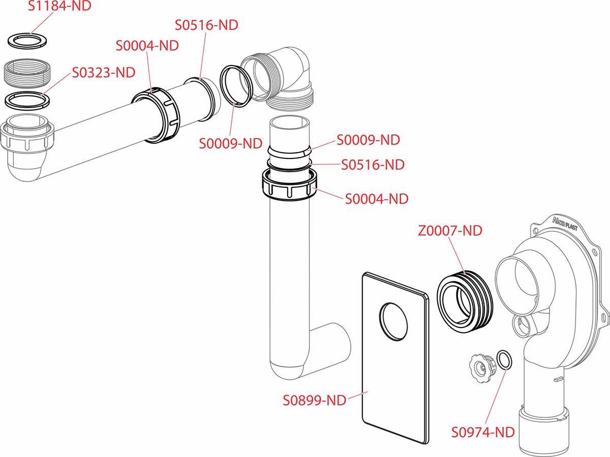 Alcadrain siphon gain de place universel encastré DN40/50