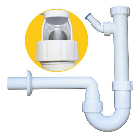 PP-Kugelverschlußsiphon 1 1/2" & 1 1/4", DN 32, weiss mit einem Geräteanschluss 1", 3/4" & 3/8"
