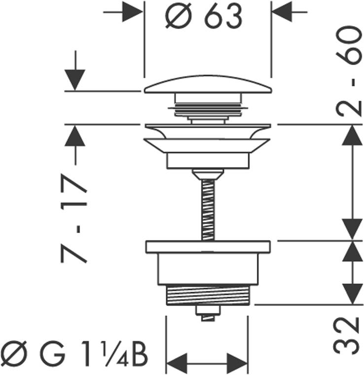 Hansgrohe Waschtischventil Push-Open G 1¼, ohne Kipphebel, verchromt.