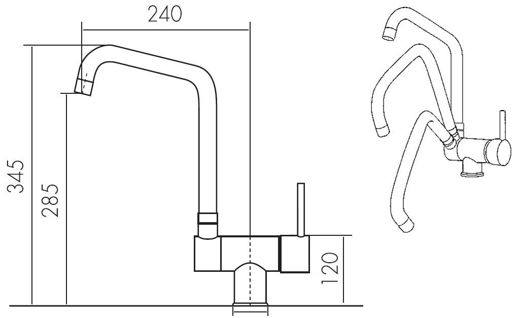 Beitz & Walz AQVAKITCHEN Spültisch Ehm. Hebel seitlich m. kippbaren Ausl. chrom