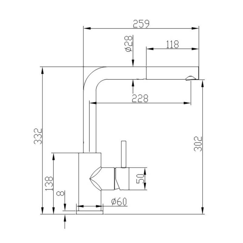 Beitz & Walz AqvaKitchen Spültisch-Ehm. ND m. Geschirrbrause chrom seitl. Hebel