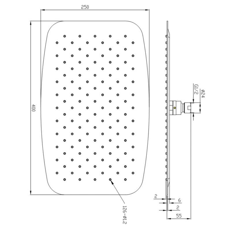 Beitz & Walz AqvaShower Kopfbrause 400 x 250 x 2 mm / Edelstahl-poliert