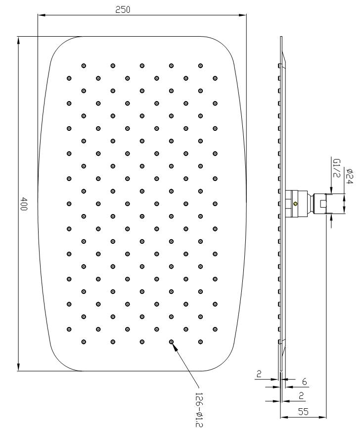 Beitz & Walz AQVAGREEN Kopfbrause 400 x 250 x 2 mm / chrom