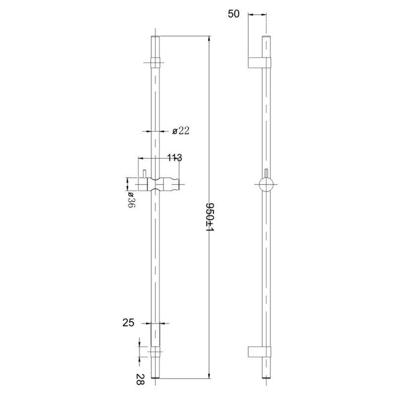 Beitz & Walz AqvaShower Wandstange 950 mm, mattschwarz