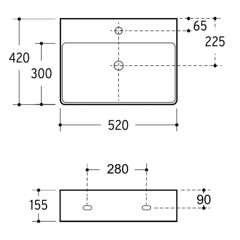 Beitz & Walz AqvaCeramica Aufsatzbecken 'SlimRim"' m. Hahnb.520 x 420 mm weiß