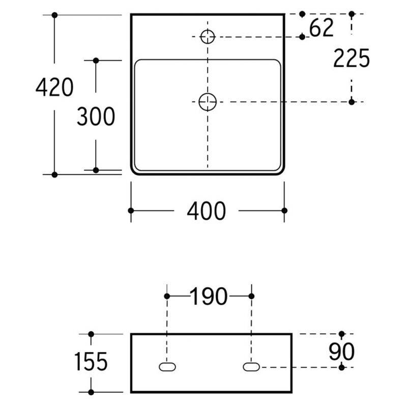 Beitz & Walz AqvaCeramica Aufsatzbecken 'SlimRim"' m. Hahnb. 400 x 420 mm weiß