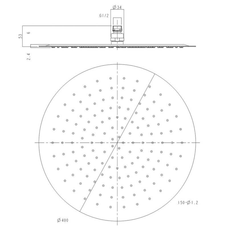 Beitz & Walz AqvaShower Kopfbrause 400 x 2 mm, Edelstahl-poliert