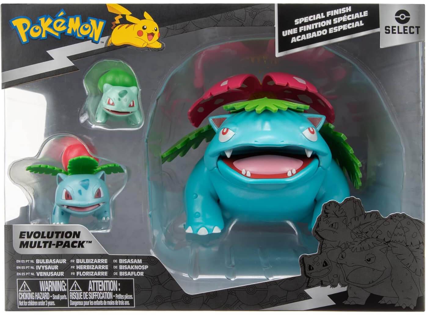 Jazwares PKW2775 - Pokemon Select Evolution 3er-Pack - Bisasam, Bisaknosp, Bisaflor