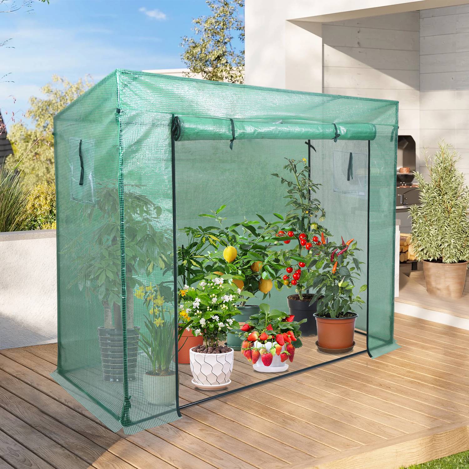 Foliengewächshaus 140 g/m2, PE halbtransparent, wasserdicht wetterfest,grün, 200x80x150/169cm