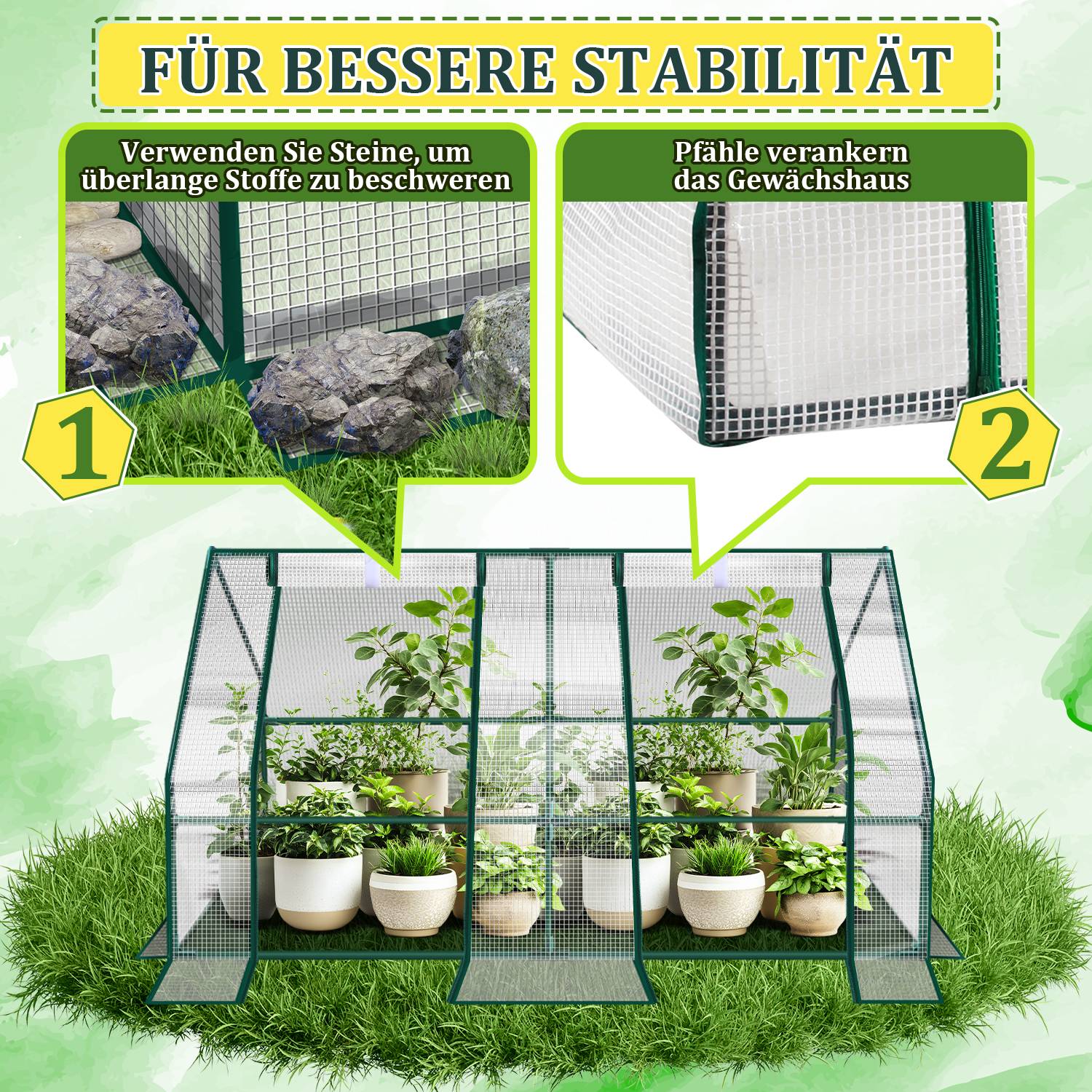 Gewächshaus 180x90x90cm Foliengewächshaus für draußen Treibhaus mit Reißverschluss und 2 Fenstern weiß