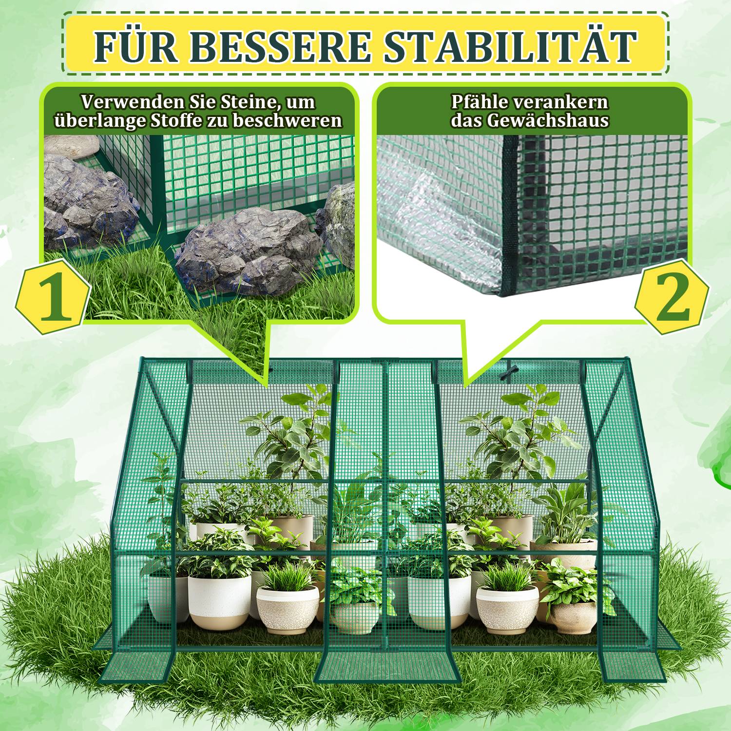 Gewächshaus 180x90x90cm Foliengewächshaus für draußen Treibhaus mit Reißverschluss und 2 Fenstern grün