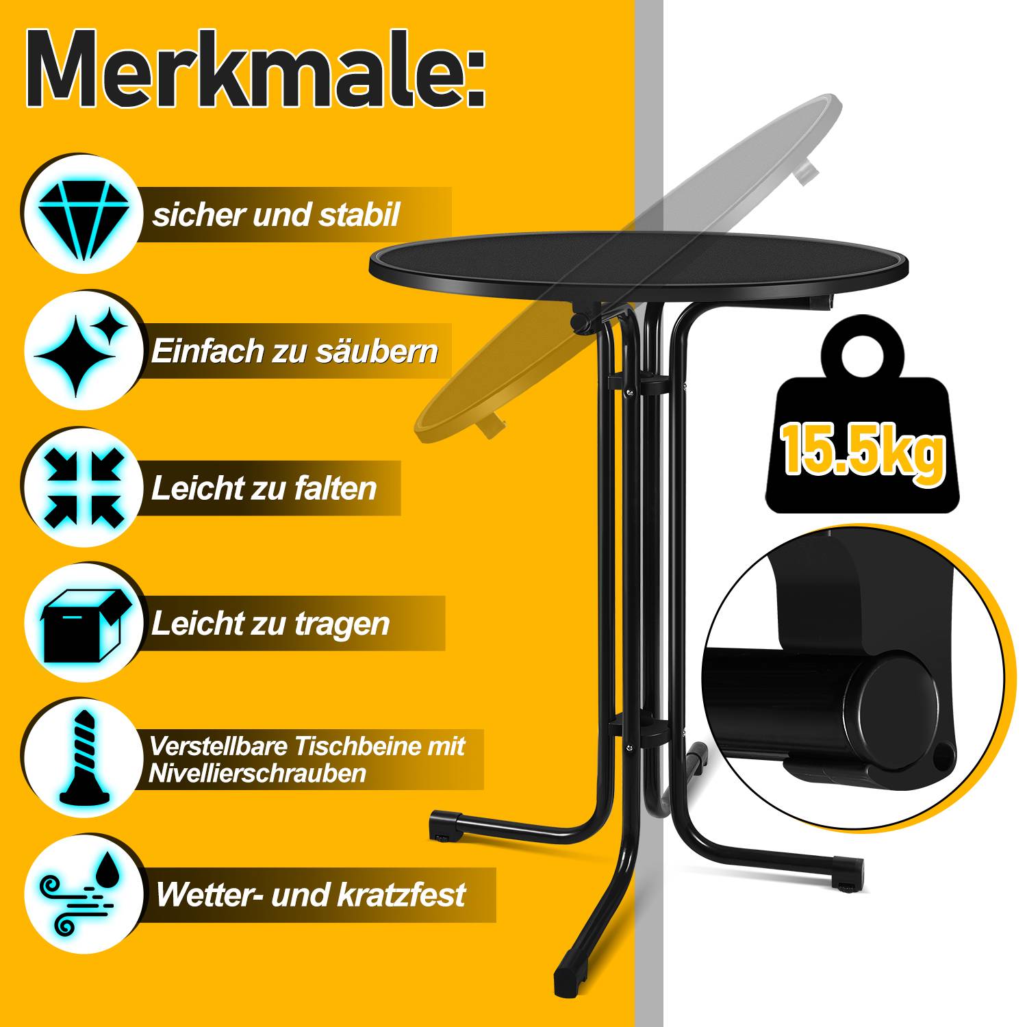 Stehtisch Bistrotisch Metall Garten Tisch Ø 80 cm Klappbar Bartisch Schwarz inkl. Husse