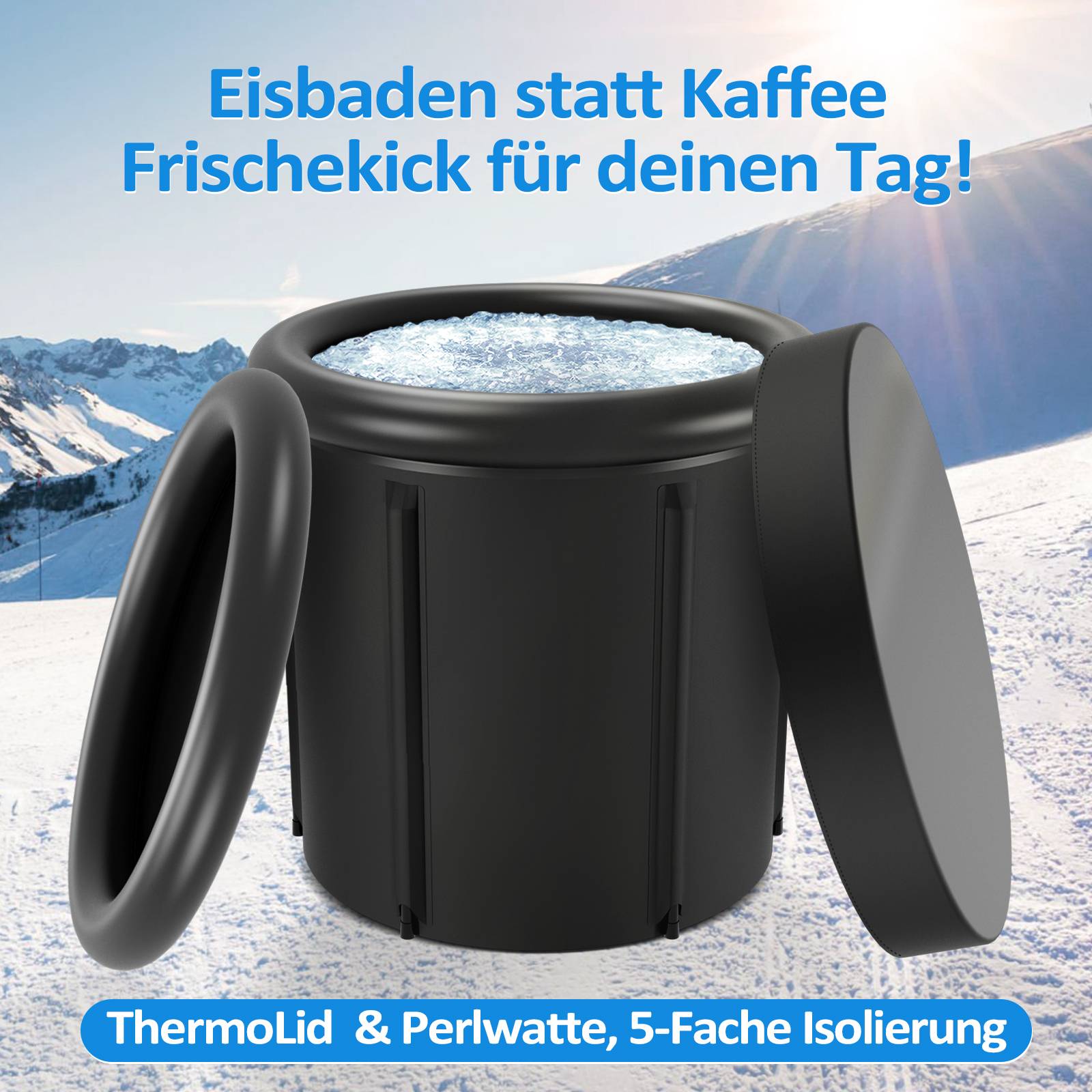 Eisbad Eisfass 80 cm inkl. Tasche, Thermodeckel, Luftpumpe, Kissen