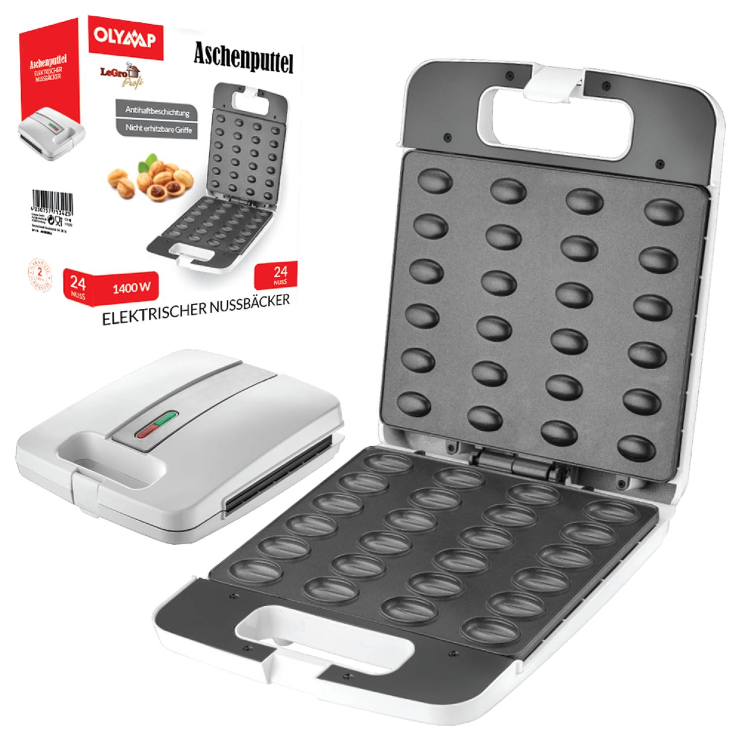 Nussbäcker Waffeleisen Backautomat 24 Stück Aschenputtel weiß mit Antihaftbeschichtung
