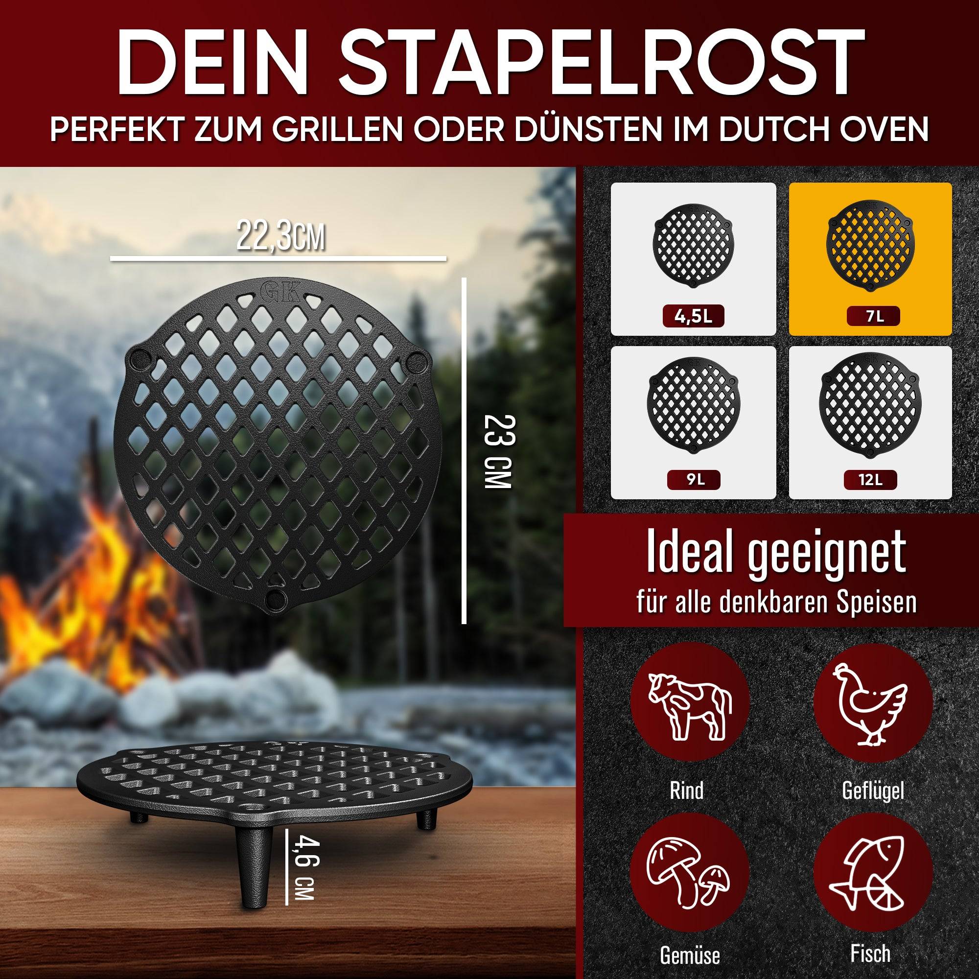 GUSSKÖNIG Stapelrost für 7L Dutch Oven aus Gusseisen