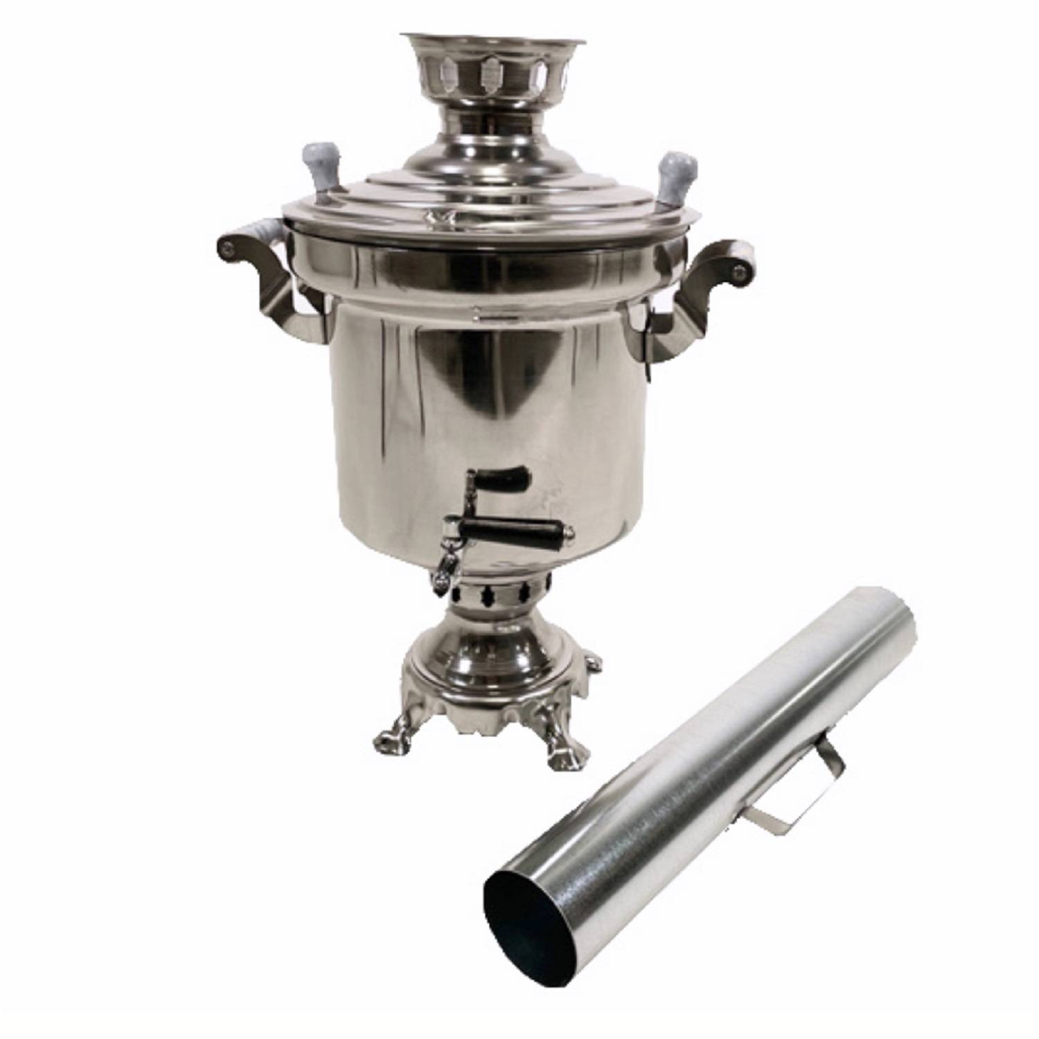 Holzkohle Samowar Edelstahl 5L mit Rauchrohr Teemaschine
