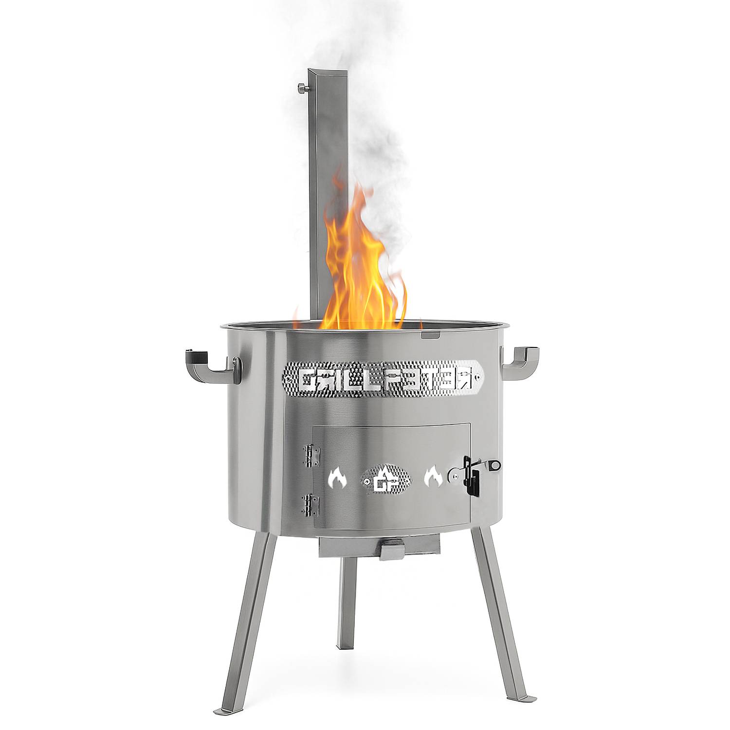 Utschak aus Edelstahl 2mm mit Rauchrohr Timur mit Kazan aus Gusseisen 22L