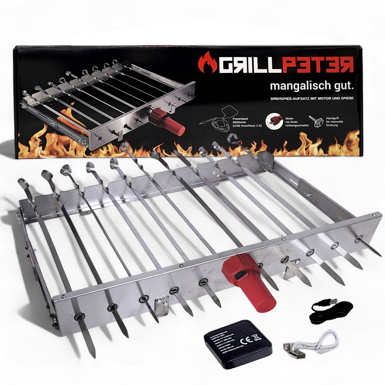 Mangal Astana Edelstahl 2 mm Schaschlickgrill Spießdreher 9 Spieße
