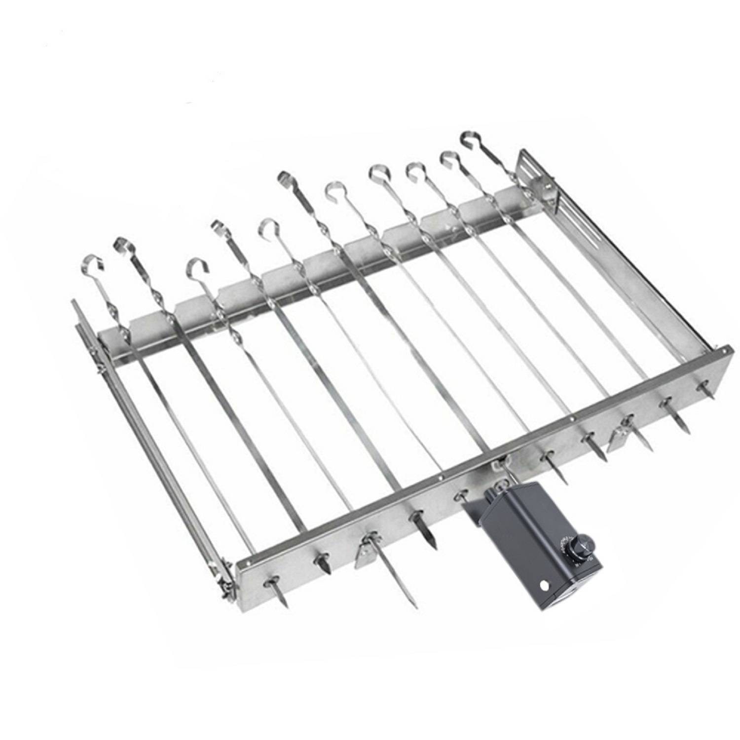 Mangal Drehspießaufsatz für 11 Schaschlik Spieße Edelstahlmotor 240V mit Batterieadapter