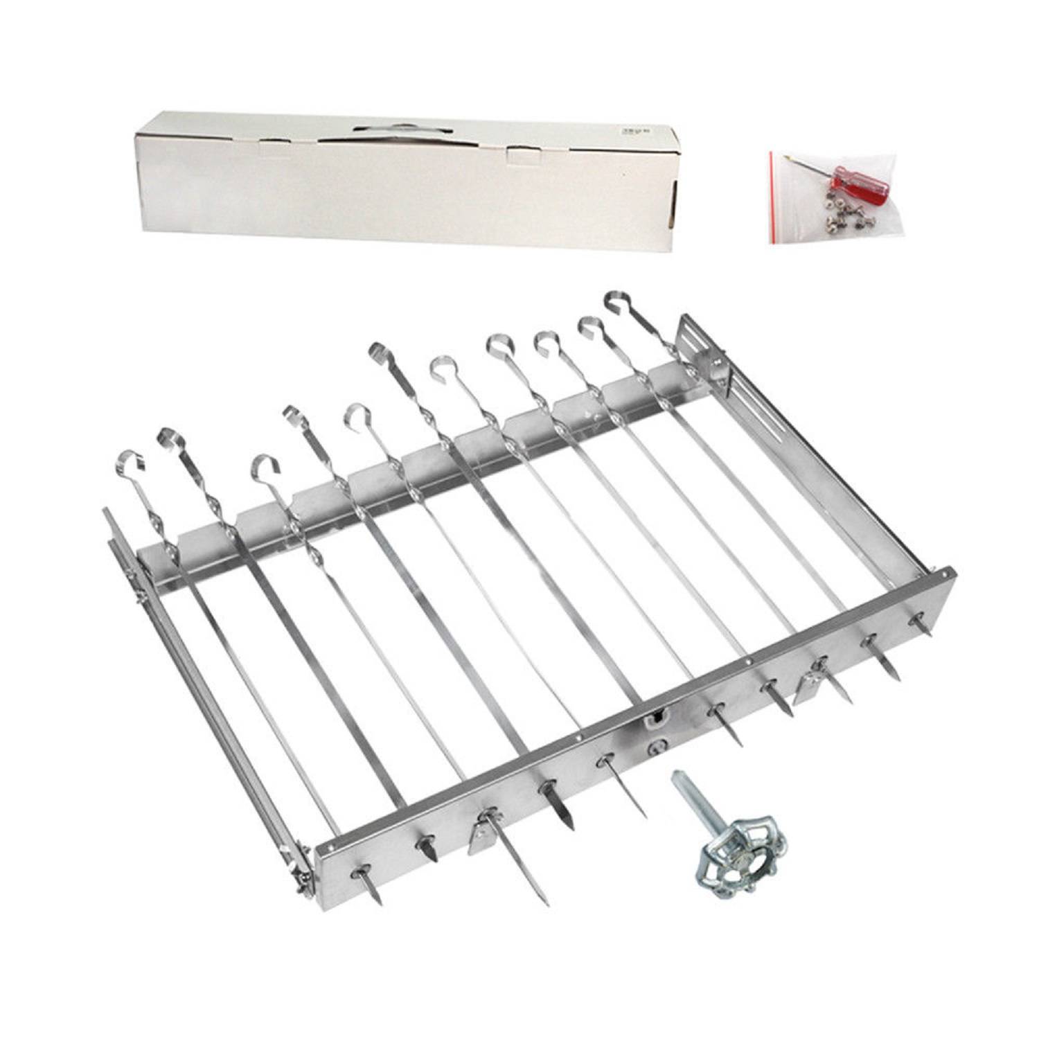 Mangal Drehspießaufsatz für 11 Schaschlik Spieße Edelstahlmotor 240V mit Batterieadapter