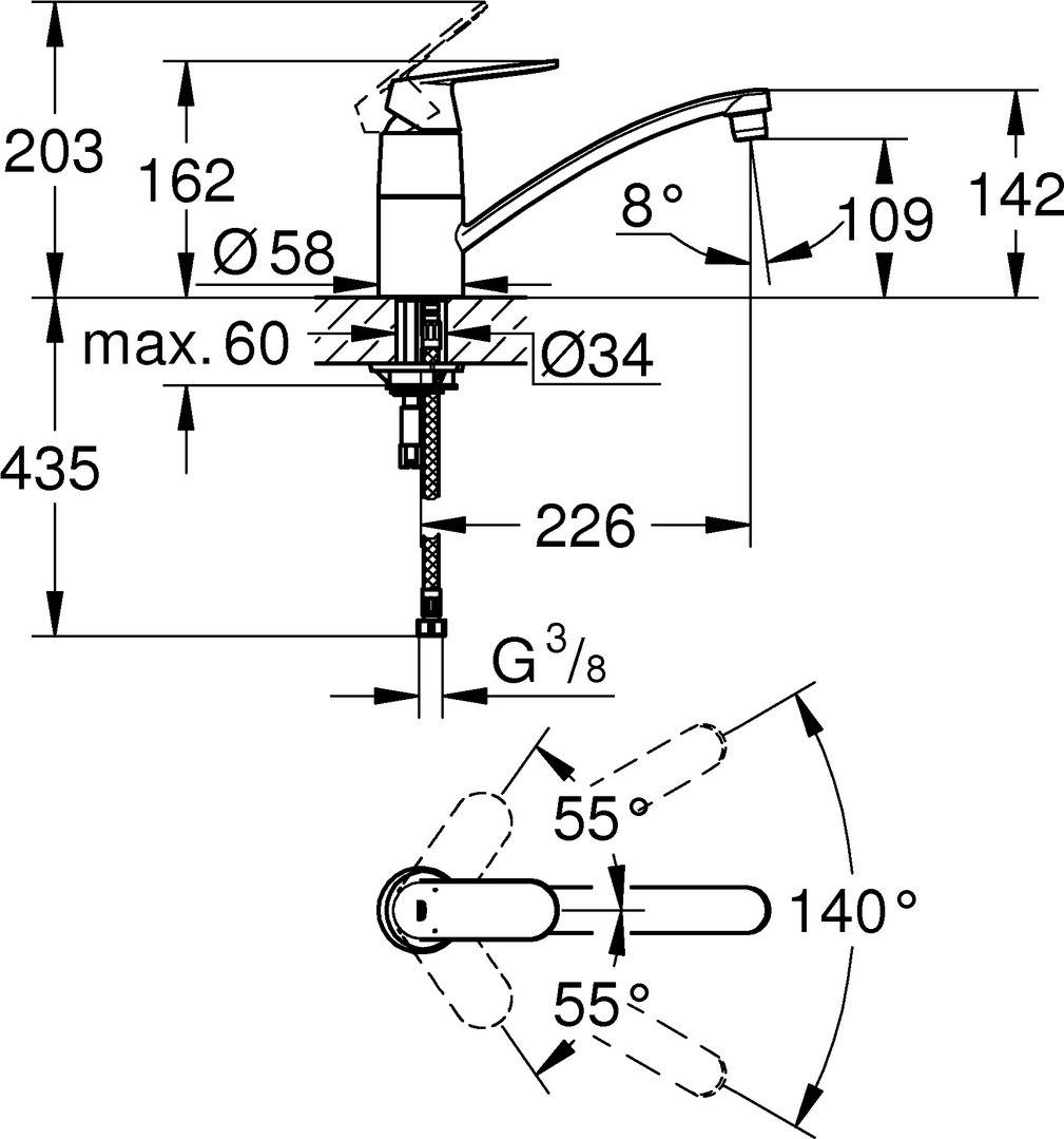 Grohe EHM Spültisch Eurosmart C mit schwenkbarem Rohrauslauf verchromt