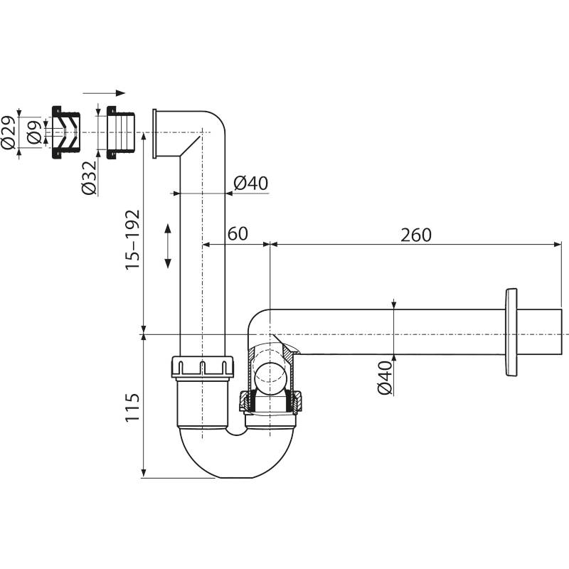 Alcadrain siphon pour condensat gouttant DN40