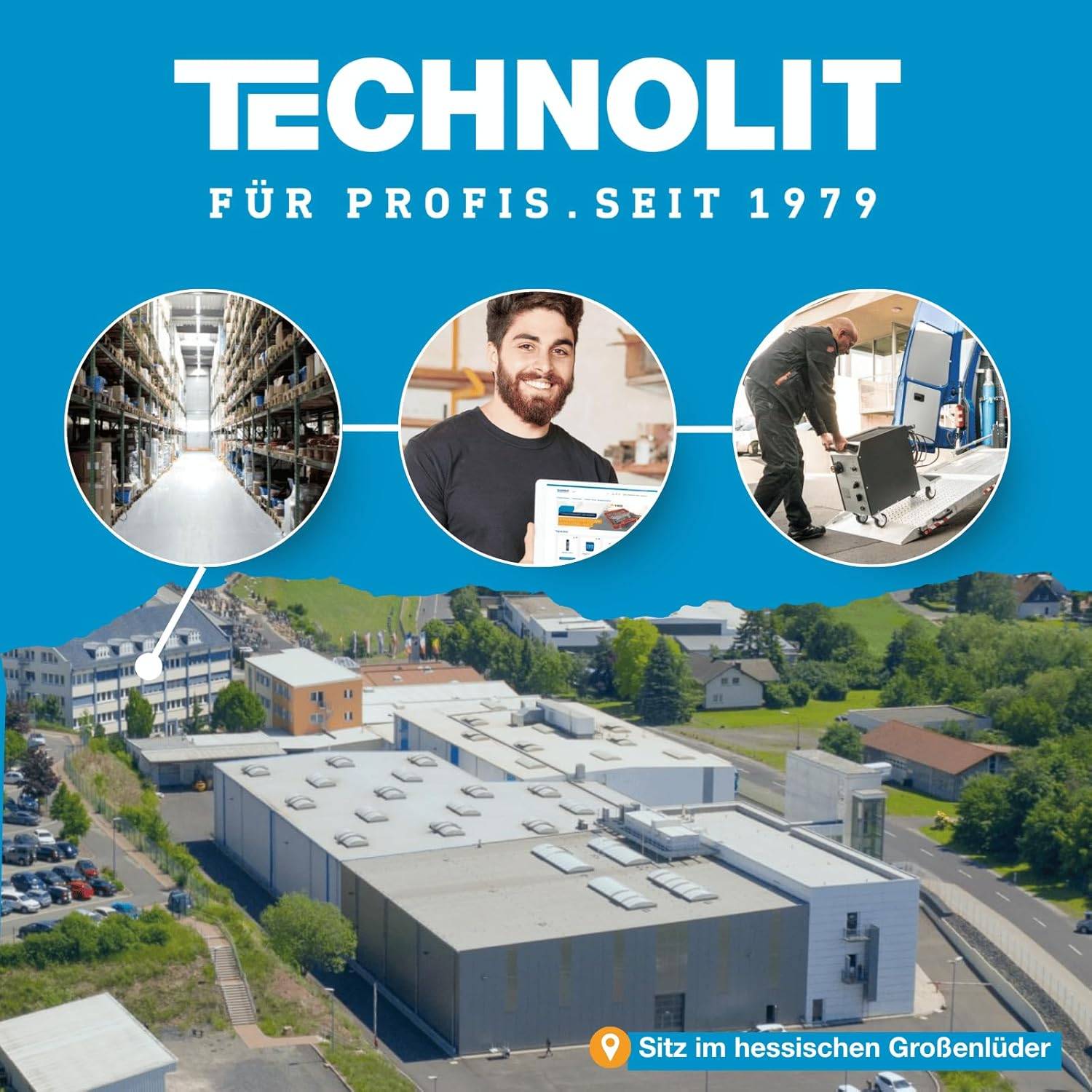 Technolit Unternehmensgrafikpromotion mit Logo und Slogan „FÜR PROFIS. SEIT 1979