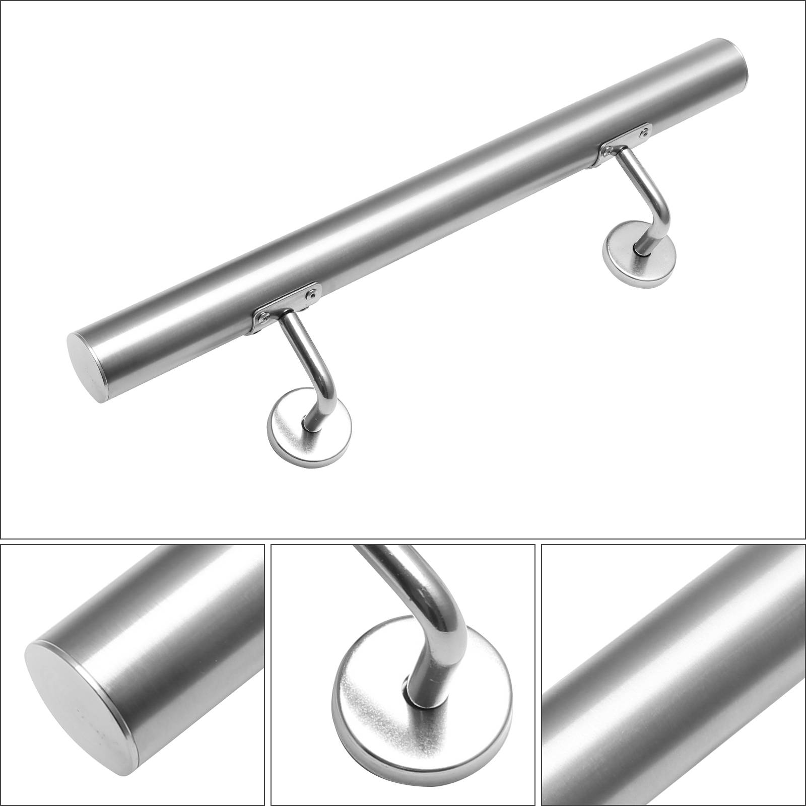 Edelstahl Handlauf 50 - 200 cm Treppengeländer Innen &Außen Geländer Wandhandlauf für Treppe aus Edelstahlrohr V2A, Mit Montagematerial, Länge: 2