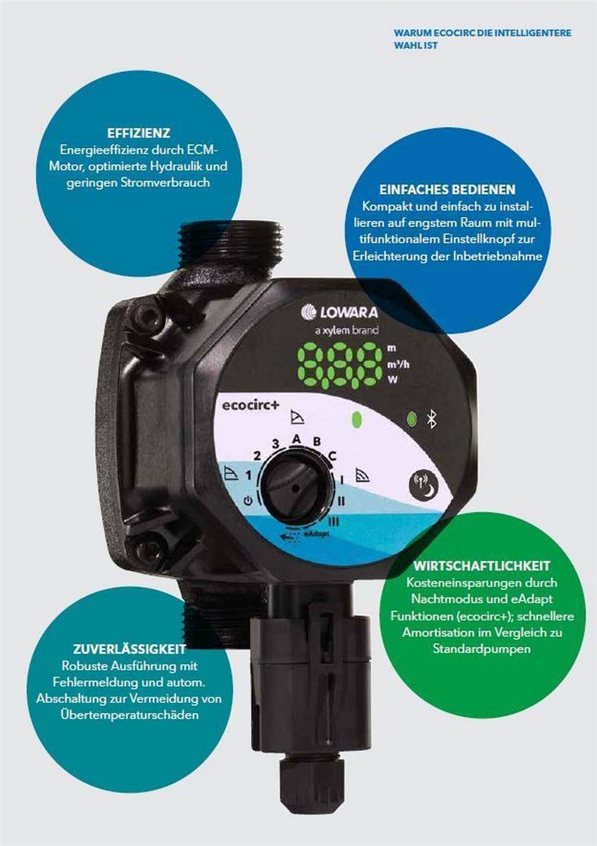 Lowara 25-4/130 ecocirc S+ HE - Heizungpumpe