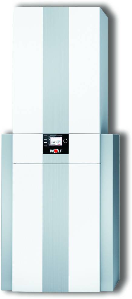 Wolf centrale à condensation gaz avec préparateur d'eau chaude sanitaire en couches CGS-2-14/120L