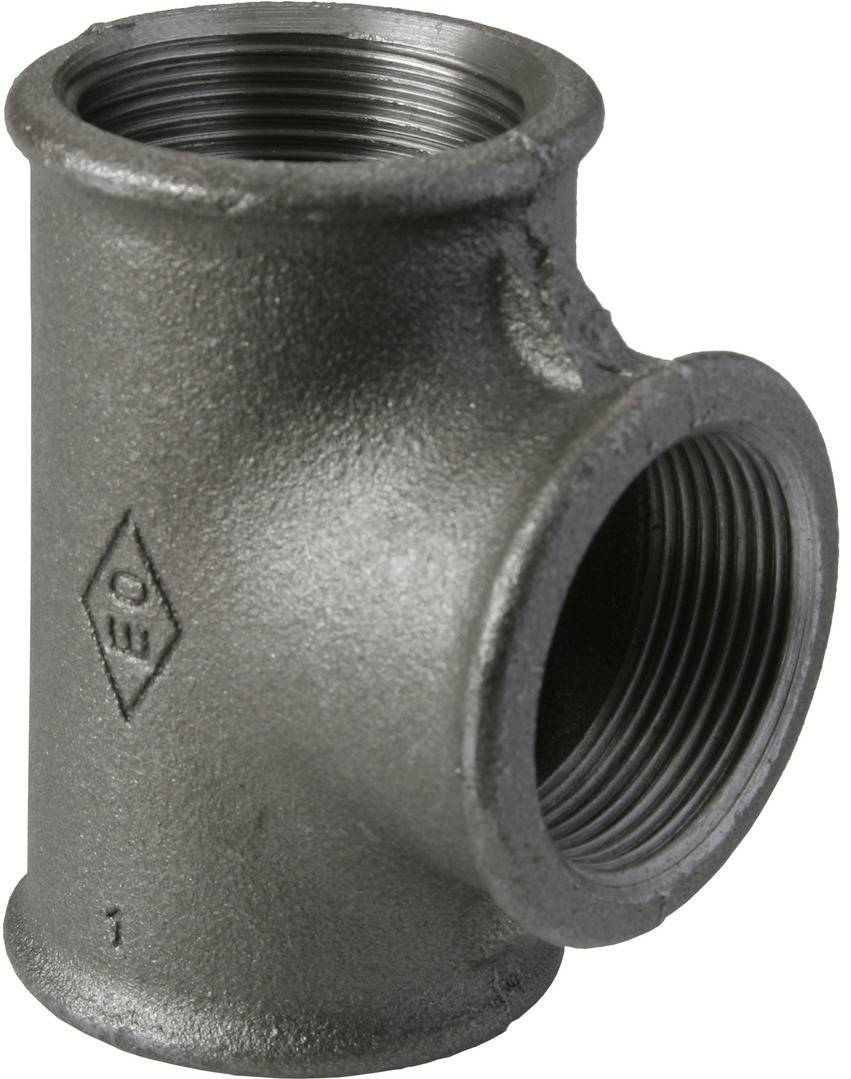 Temperguss T-Stück Nr. 130 schwarz 1"