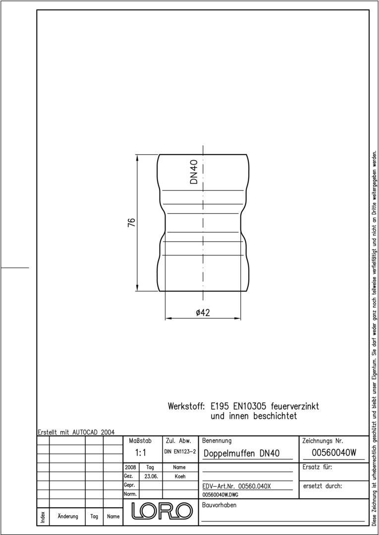 LORO-X-Doppelmuffen 00560. DN 40