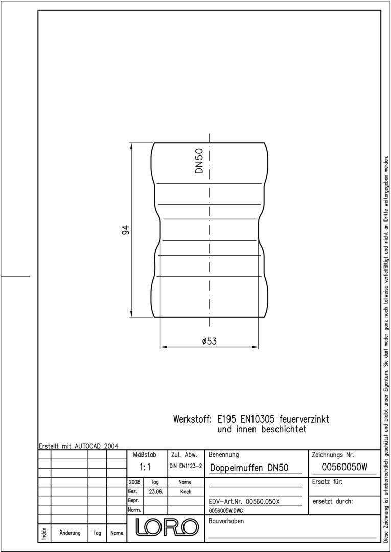 LORO-X-Doppelmuffen 00560. DN 50