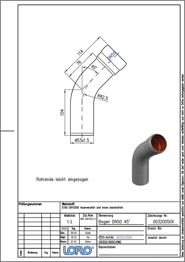 LORO-X-Bogen 00320. DN 50 45 Grad
