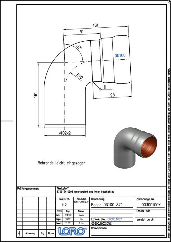 LORO-X-Bogen 00300. DN 100 87 Grad