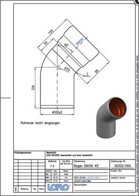 LORO-X-Bogen 00320. DN 100 45 Grad