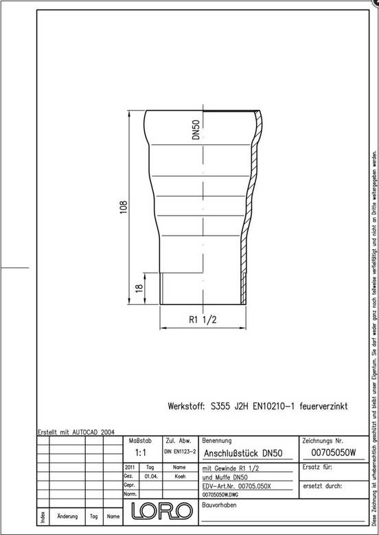 LORO-X Anschluss-Stück AG DN 50x11/2 mit Steckmuffenverbindung