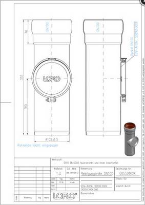LORO-X-Reinigungsrohr 00550. DN 100, mit runder Reinigungsoeffnung