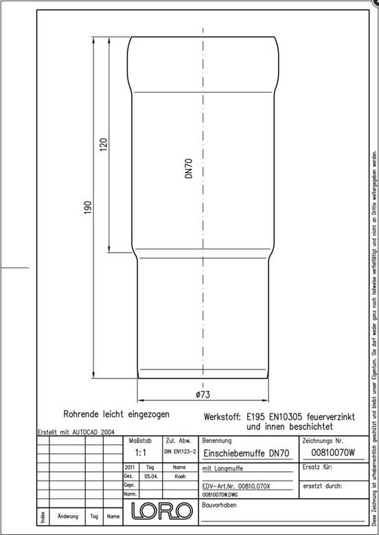 LORO-X-Einschiebmuffen 00810. DN 70