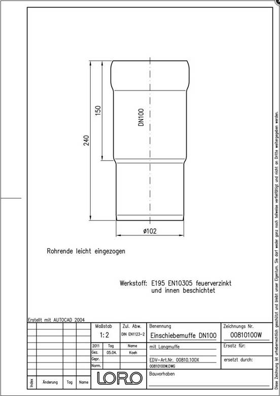 LORO-X-Einschiebmuffen 00810. DN 100